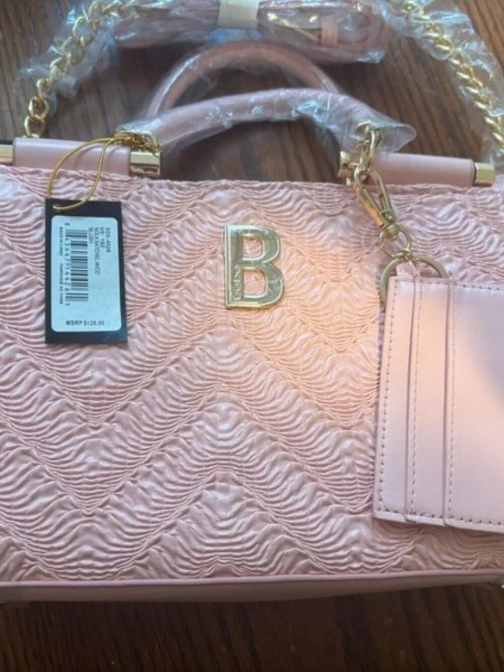 bebe Pink Quilted Textured Top-Handle Crossbody Bag with Gold Hardware